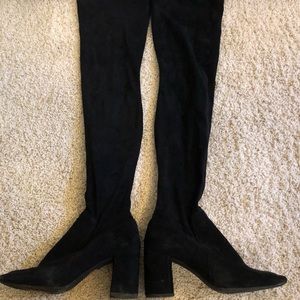 Black suede over the knee boots.